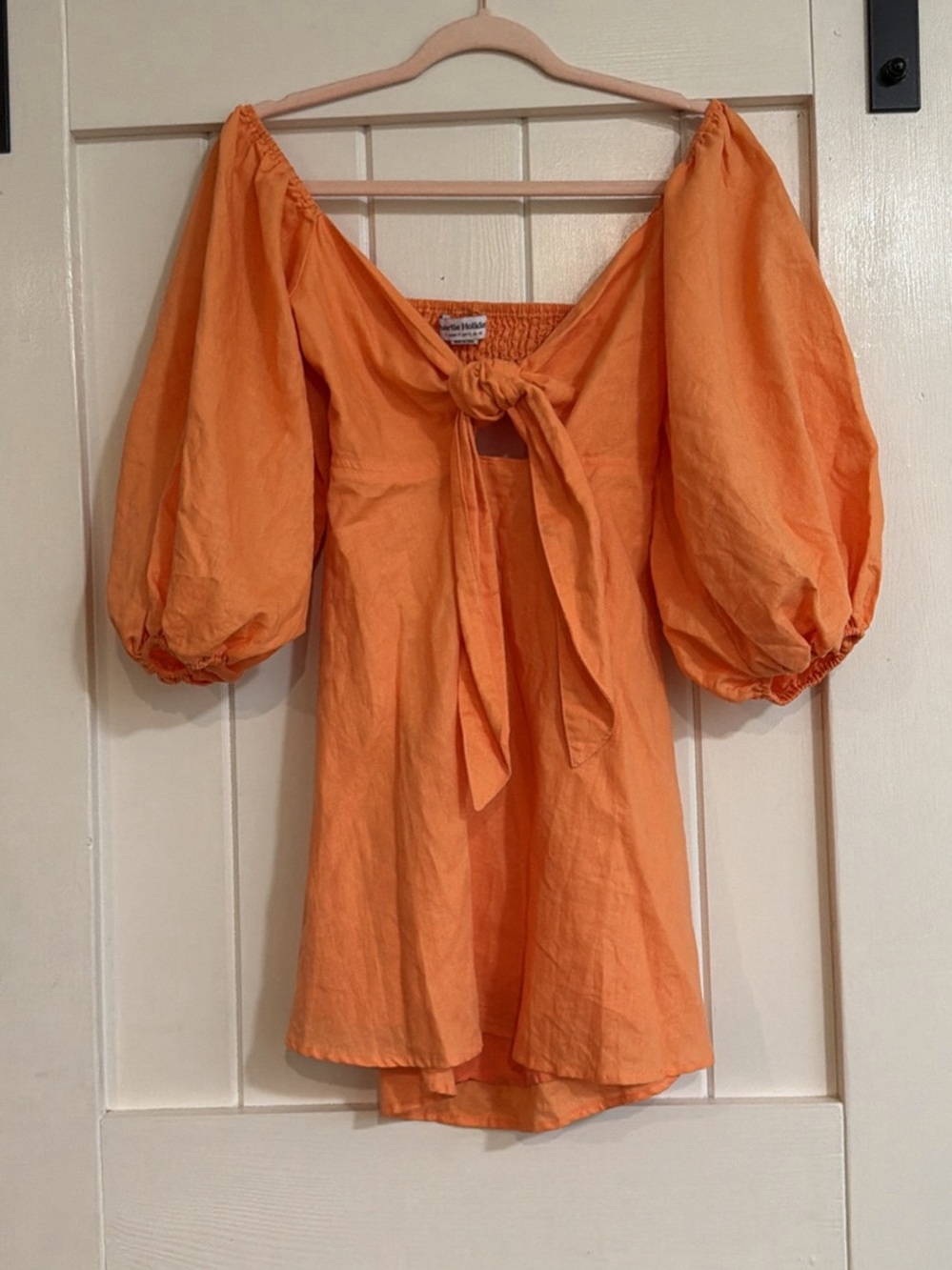 Charlie Holiday Bright Orange Tie-Front Puff Sleeve Blouse